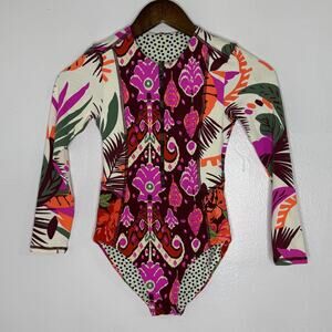 Maaji Swimsuit Girls 8 Long Sleeve One Piece Rash Guard Floral Boho Zip Bathing